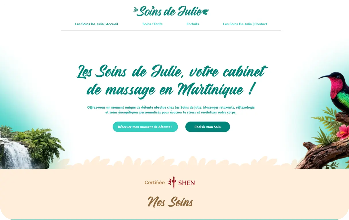 Aperçu du site web Les Soins de Julie - projet SEO WebCraft Martinique